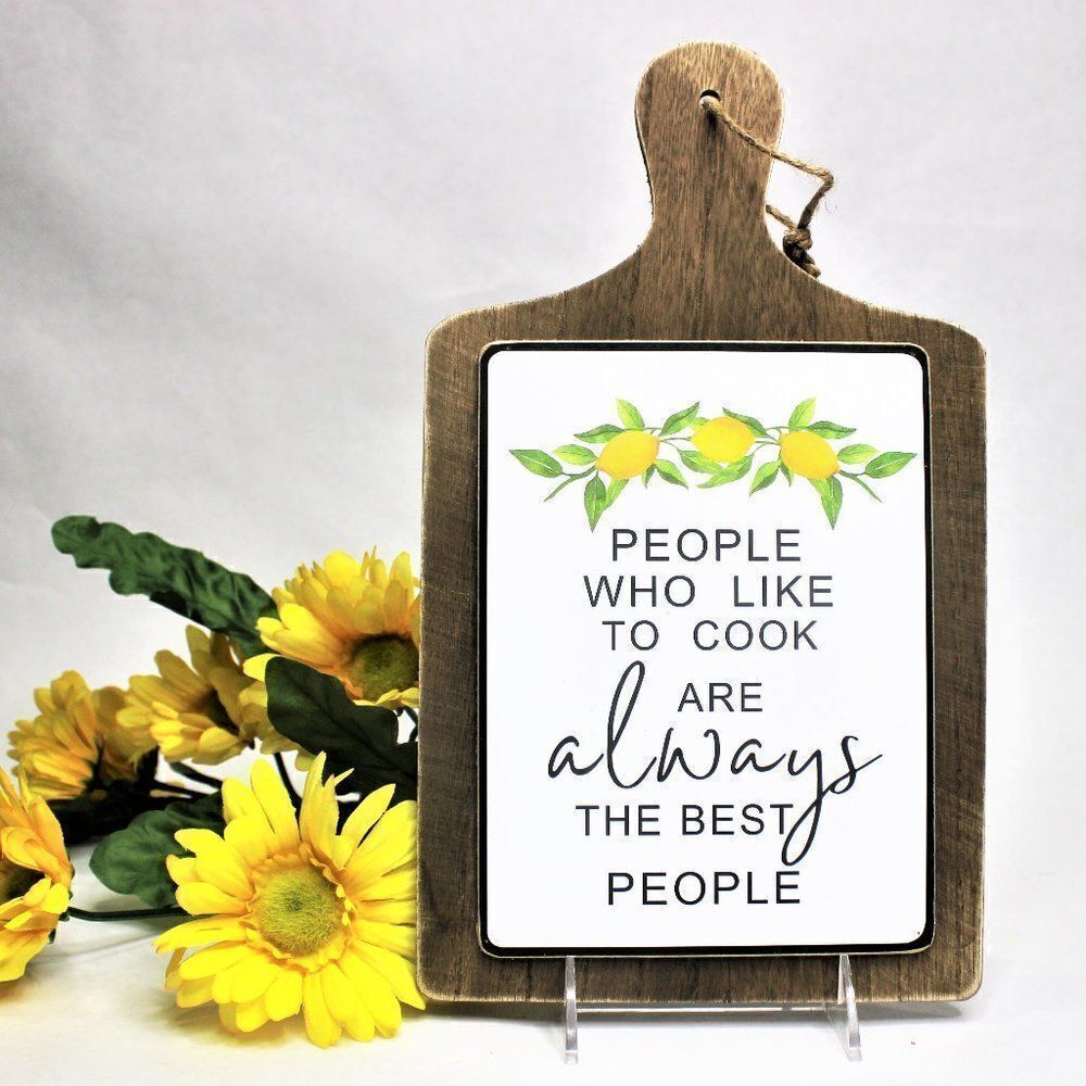 Kitchen Paddle Board Cheerfully Decorated Lemons Wall Hanging Sign Cottagecore